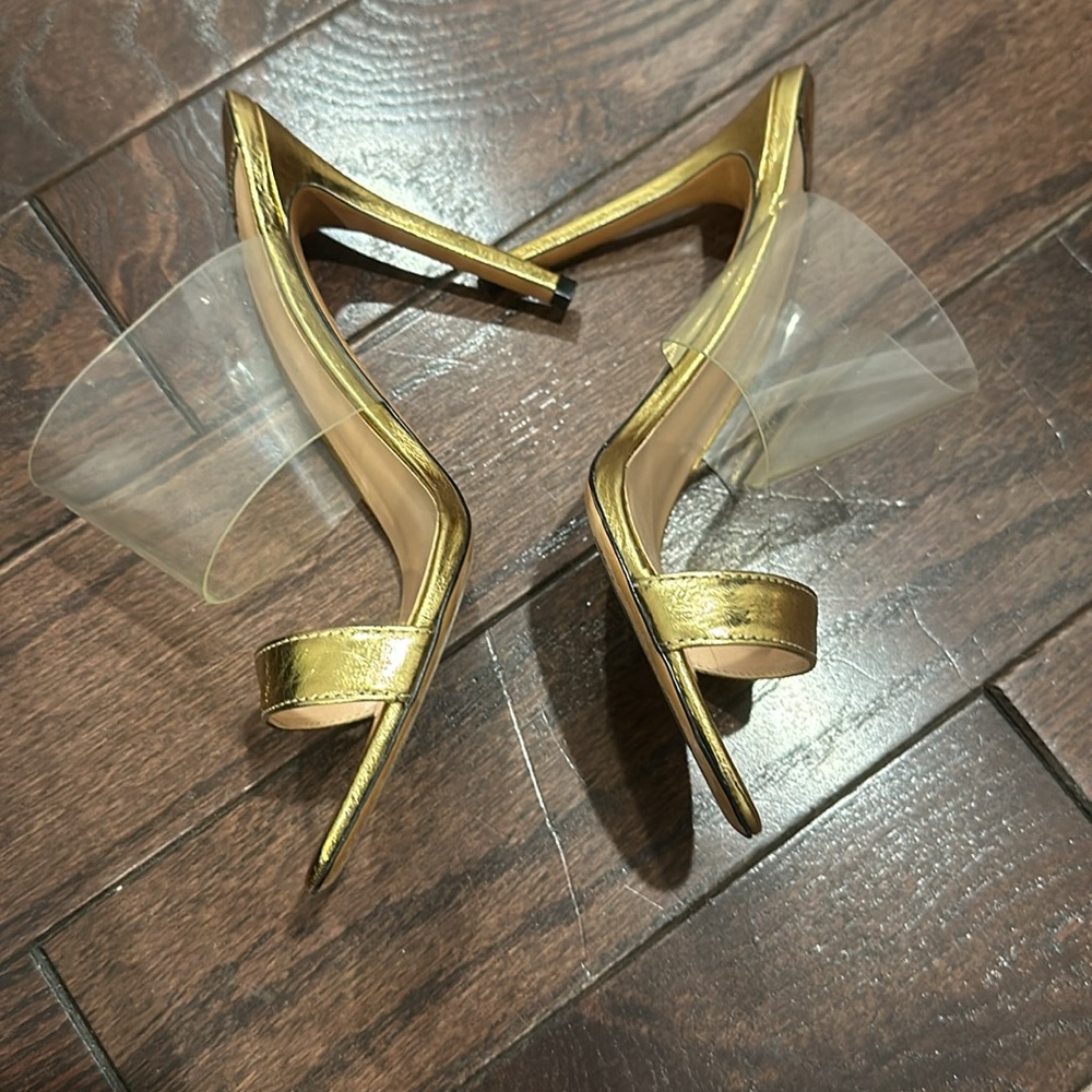 Tony Bianco gold and PVC mules in size 9.